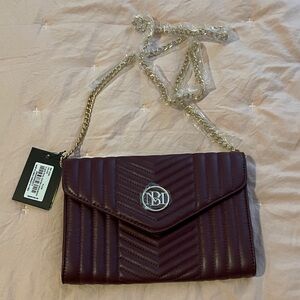 Elegant Burgundy Quilted Clutch with Chain Strap